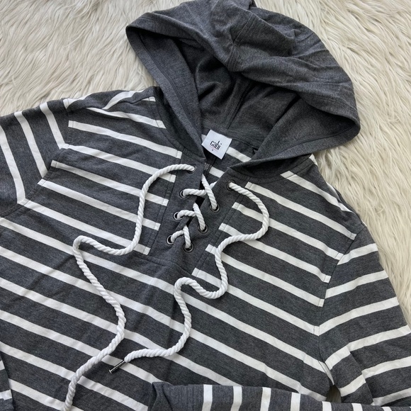 Cabi Women's Striped Lace Up Neckline Windward Hoodie - Picture 2 of 7